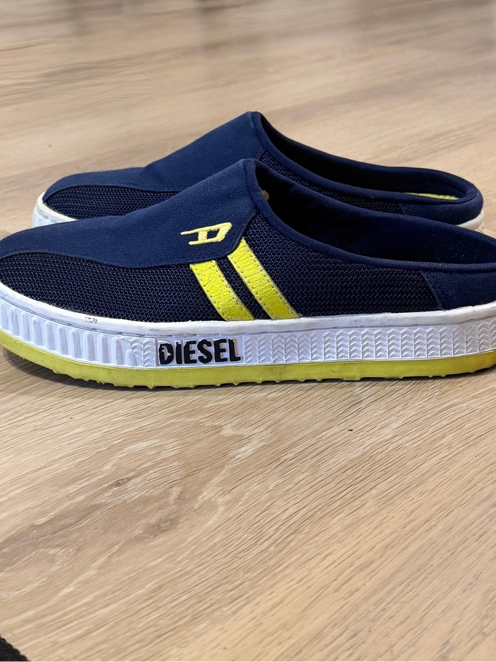 Diesel Navy and Yellow Slip-On Sneakers